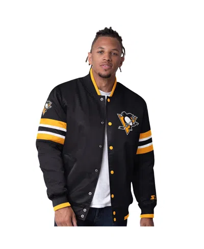 Starter Men's Black Pittsburgh Penguins Scout I Full-snap Varsity Jacket