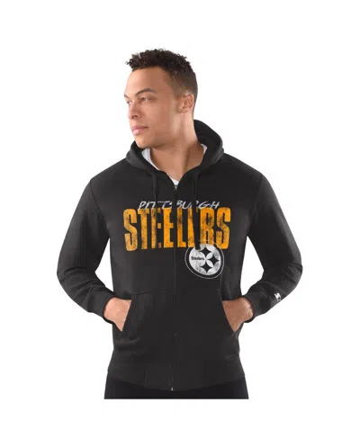 Starter Men's Black Pittsburgh Steelers Distressed Classic Full-zip Hoodie