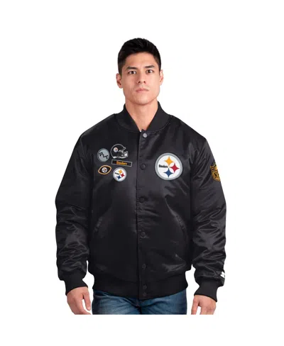 Starter Men's Black Pittsburgh Steelers Exclusive Satin Full-snap Varsity Jacket