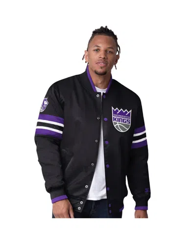 Starter Men's Black Sacramento Kings Scout Varsity Satin Full-snap Jacket