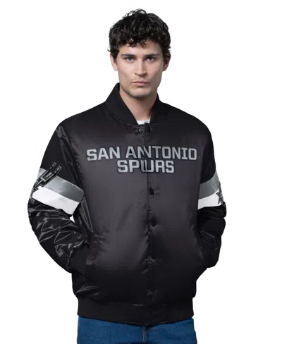 Starter Men's Black San Antonio Spurs Triple Option Varsity Full-snap Satin Jacket