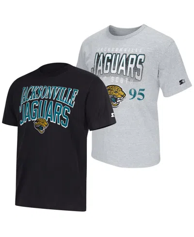 Starter Men's Black/heather Gray Jacksonville Jaguars Two-pack Throwback Logo T-shirt Set