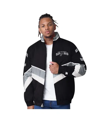 Starter Men's Black/silver San Antonio Spurs Captain Oxford Full-zip Jacket In Black,silver