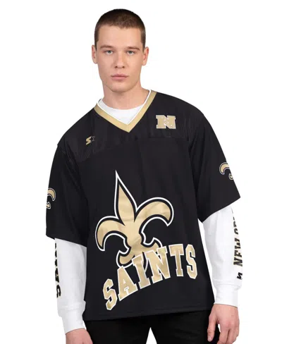 Starter Men's Black/white New Orleans Saints Short Sleeve Long Sleeve Combo Pack T-shirt