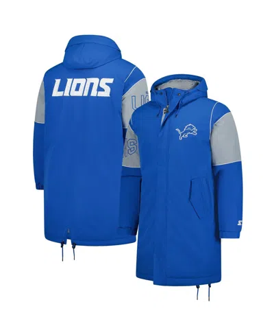 Starter Men's Blue Detroit Lions Dynasty Polyfill Stadium Full-zip Jacket In Blue,silver