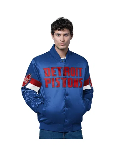Starter Men's Blue Detroit Pistons Triple Option Varsity Full-snap Satin Jacket