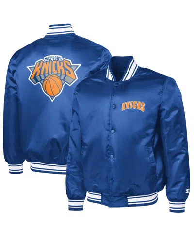 Starter Men's Blue New York Knicks Logo Varsity Full-snap Jacket In Black