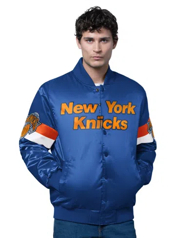 Starter Men's Blue New York Knicks Triple Option Varsity Full-snap Satin Jacket In Animal Print
