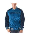 Starter Men's Blue/navy Minnesota Timberwolves Renegade Satin Full-snap Varsity Jacket In Blue,navy