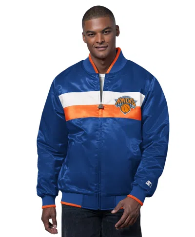 Starter Men's Blue/orange New York Knicks The Ambassador Satin Varsity Jacket