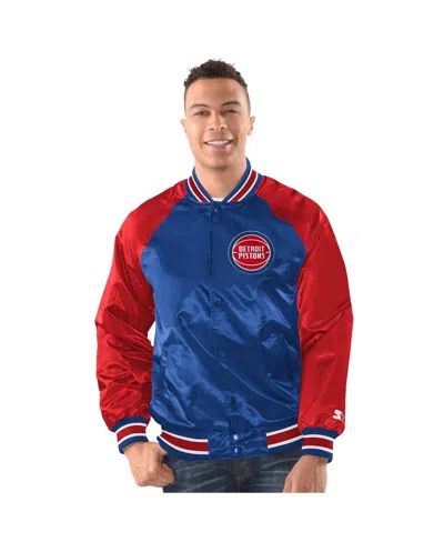 Starter Men's Blue/red Detroit Pistons Inductee Raglan Full-snap Varsity Jacket