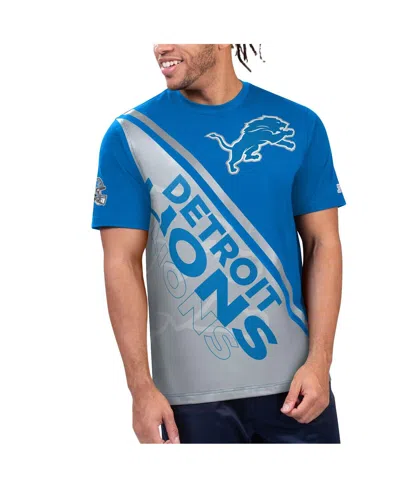 Starter Men's Blue/silver Detroit Lions Finish Line Extreme Graphic T-shirt In Blue,silver