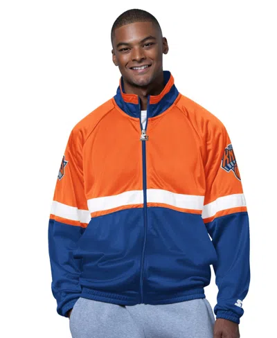 Starter Men's Blue/white New York Knicks The Veteran Tricot Track Raglan Full-zip Jacket In Multi