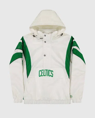Starter Men's Boston Celtics Pullover Half-zip Hooded Impact Jacket In White