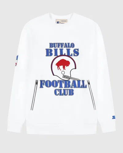 Starter Men's Buffalo Bills Crew Neck Sweatshirt With Zip Pockets In White