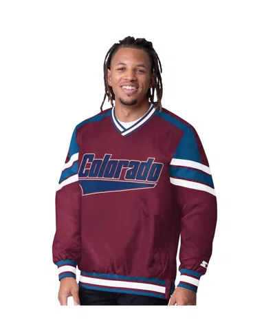 Starter Men's Burgundy Colorado Avalanche Reliever V-neck Pullover Jacket In Brown