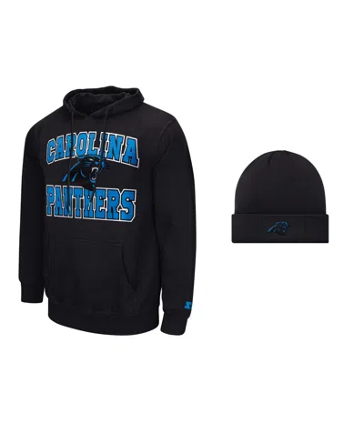 Starter Men's Carolina Panthers Graphic Fleece-lined Classic-fit Hoodie And Cuffed Knit Hat, 2-piece Set In Blue