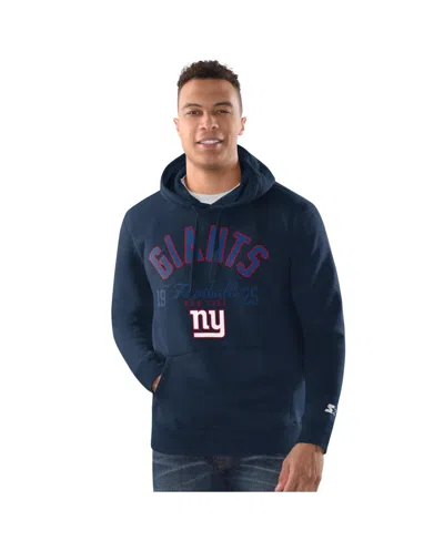 Starter Men's Charcoal New York Giants Pullover Hoodie In Blue