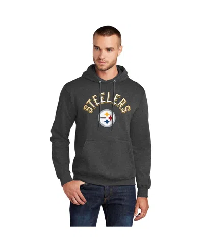 Starter Men's Charcoal Pittsburgh Steelers Arch Over Logo Pullover Hoodie In Gray