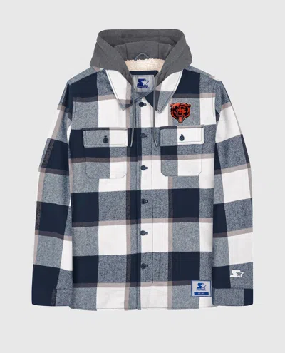 Starter Men's Chicago Bears Sherpa Lined Plaid Jacket In Navy In Blue
