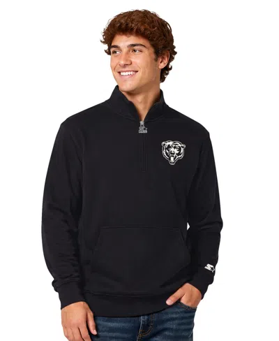 Starter Men's Chicago Bears Thursday Night Gridiron Quarter-zip Mock Neck Sweatshirt In Black