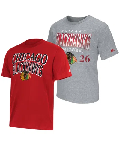 Starter Men's Chicago Blackhawks Distressed Graphic T-shirt, 2-piece Set In Multi