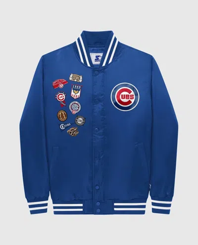 Starter Men's Chicago Cubs Varsity Satin Full Snap Jacket In Chicago Cubs Blue In Multi