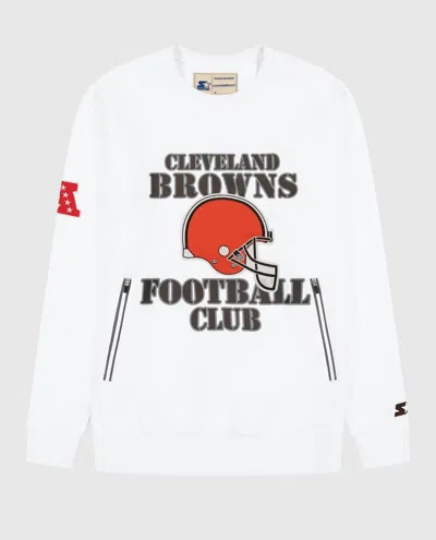Starter Men's Cleveland Browns Crew Neck Sweatshirt With Zip Pockets In White