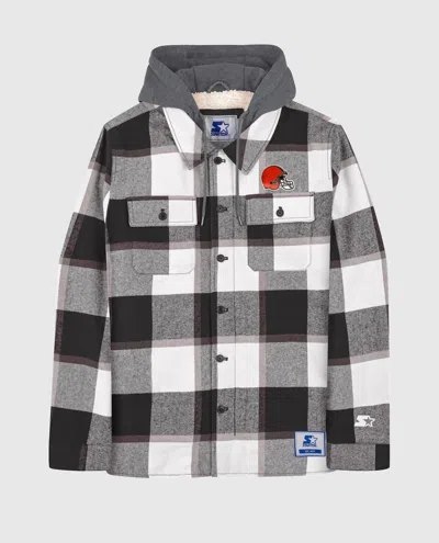 Starter Men's Cleveland Browns Sherpa Lined Plaid Jacket In Black