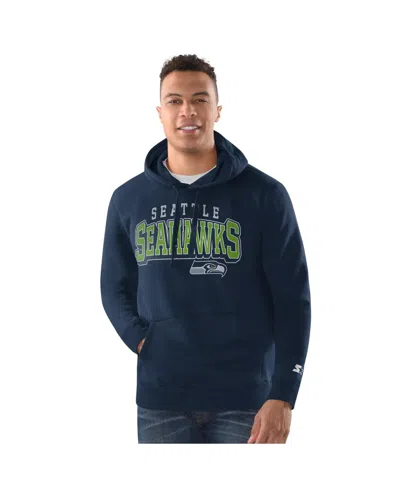 Starter Men's College Navy Seattle Seahawks Pullover Hoodie In Blue