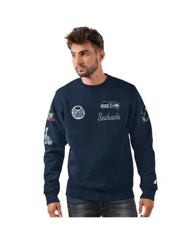 Starter Men's College Navy Seattle Seahawks Two-time Super Bowl Champions Classic Fleece Sweatshirt In Blue