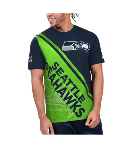 Starter Men's College Navy/neon Green Seattle Seahawks Finish Line Extreme Graphic T-shirt In Navy,neon Green