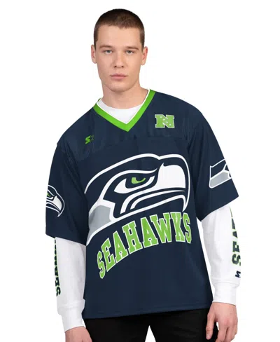 Starter Men's College Navy/white Seattle Seahawks Short Sleeve Long Sleeve Combo Pack T-shirt In Blue