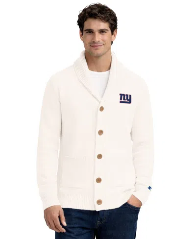 Starter Men's Cream New York Giants Shawl Collar Heavy Knit Cardigan Sweater In Neutral