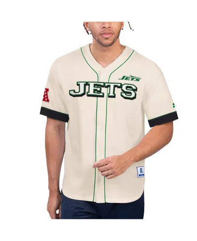 Starter Men's Cream New York Jets Relay Vintage-like Full-button Baseball Top In Cream,gray