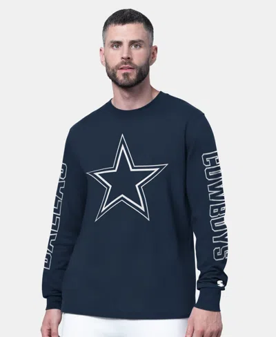 Starter Men's Dallas Cowboys Clutch Hit Ii Screen-print Long-sleeve T-shirt In Blue