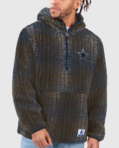 Starter Men's Dallas Cowboys Gus Plaid Sherpa  Pullover Jacket In Navy In Blue