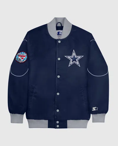 Starter Men's Dallas Cowboys Snap-front Bomber  Jacket In Navy In Blue