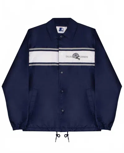 Starter Men's Dallas Cowboys Snap-front Collared Chest Stripe Jacket In Navy In Blue