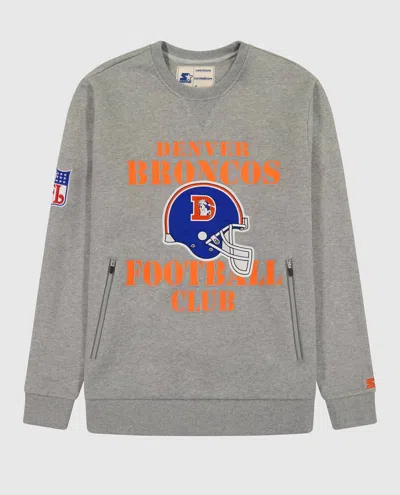 Starter Men's Denver Broncos Crew Neck Sweatshirt With Zip Pockets In Heather Grey