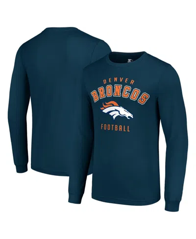 Starter Men's Denver Broncos Long-sleeve Crewneck T-shirt In Blue