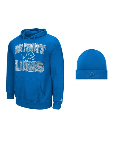 Starter Men's Detroit Lions Graphic Fleece-lined Hoodie And Cuffed Knit Hat, 2-piece Set In Blue