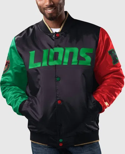 Starter Men's Detroit Lions History Month Quilted Lining Satin Full-snap Jacket In Black