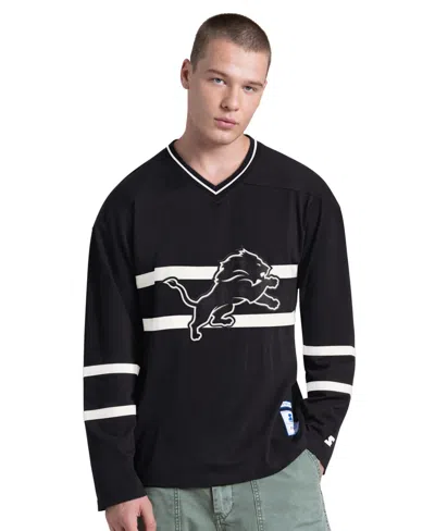 Starter Men's Detroit Lions Lineup V-neck Long-sleeve Graphic T-shirt In Black