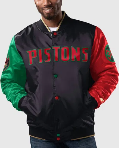 Starter Men's Detroit Pistons History Month Quilted Lining Satin Full-snap Jacket In Black