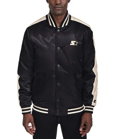 Starter Men's Enzo Stripe Logo Satin Jacket In Black