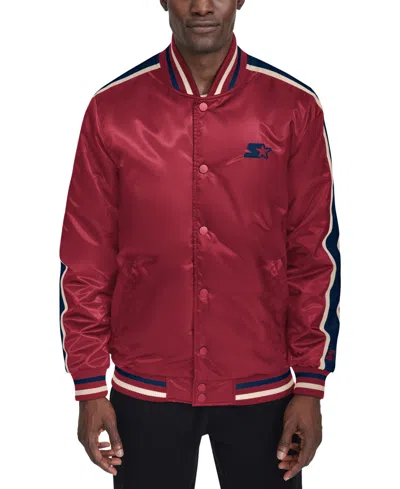 Starter Men's Enzo Stripe Logo Satin Jacket In Red