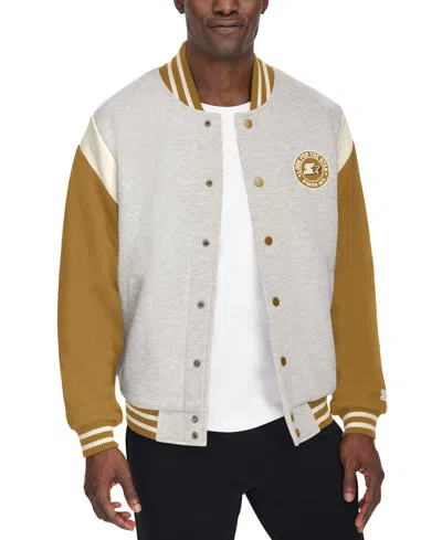 Starter Men's Heavyweight Fleece Varsity Jacket In Lt Beige
