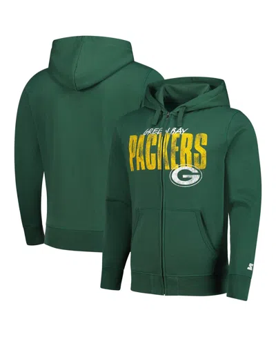 Starter Men's Green Green Bay Packers Distressed Classic Full-zip Hoodie
