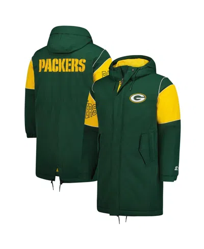 Starter Men's Green Green Bay Packers Dynasty Polyfill Stadium Full-zip Jacket In Green,gold